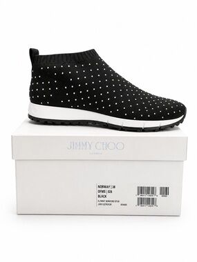 Jimmy Choo Black Knit Crystal-Stud‎ Slip-On Trainer